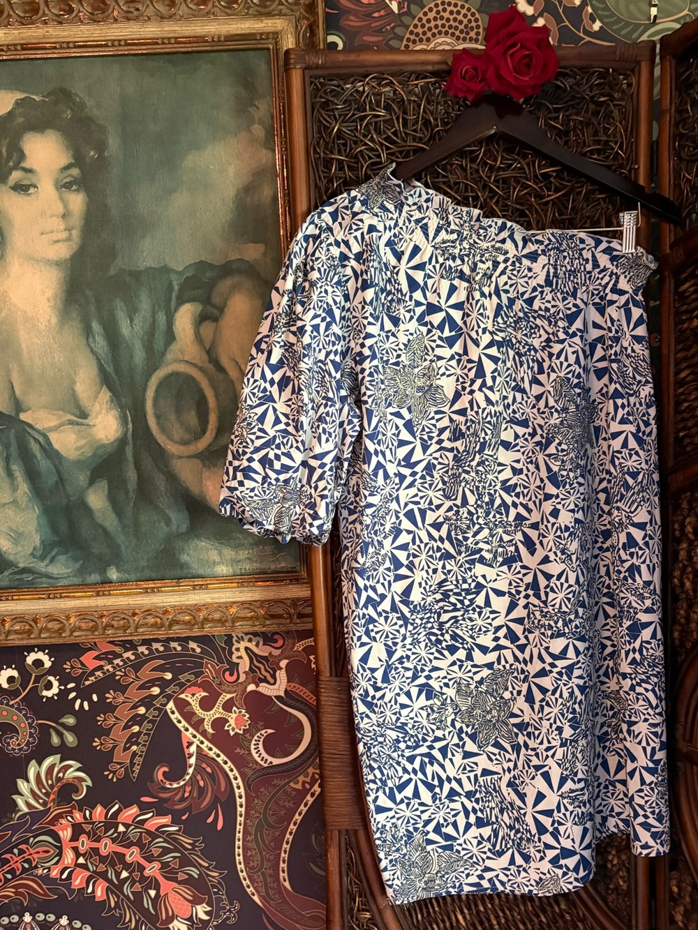 Artlove Paris Leonce Dress NWT Blue White French Print Tunic Shift Size 42 US 10